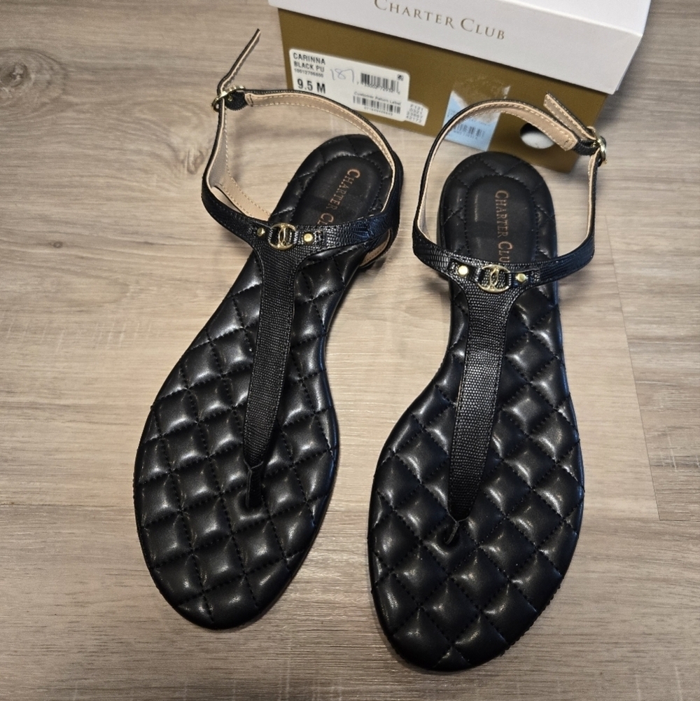 Charyer Club Carinna Flat Sandals New In Box Sz 9.5 Black